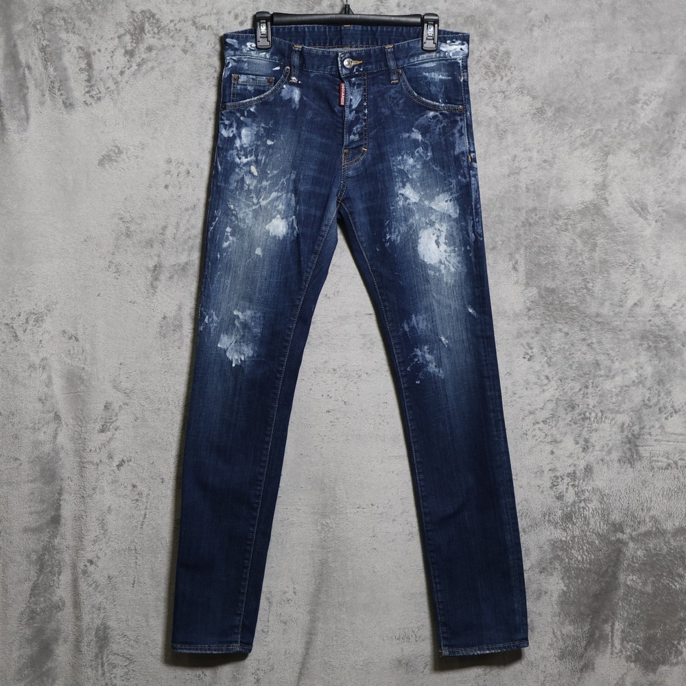Dsquared2 Cool Guy Jeans Men 32x32 Blue Distressed Paint Splatter Slim Distress